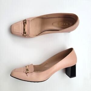 Tods T-Bar Low-Heel Pump Blush Leather